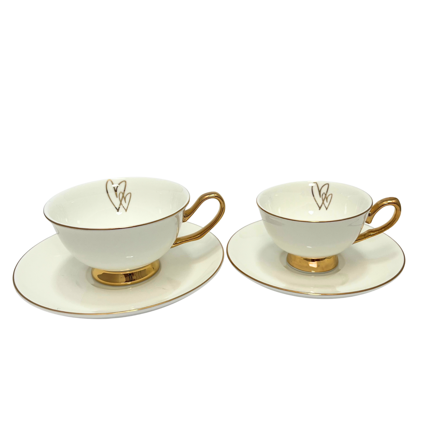 Mini & Me Tea Cup Set - White and gold hearts