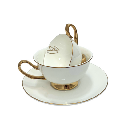 Mini & Me Tea Cup Set - White and gold hearts